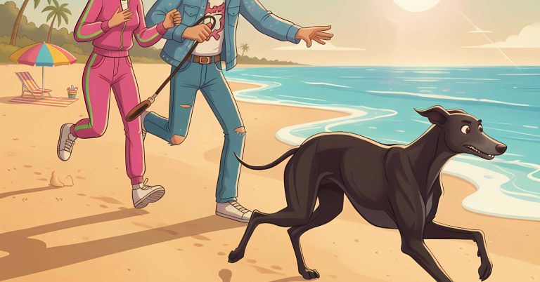 Perro escapa en la playa